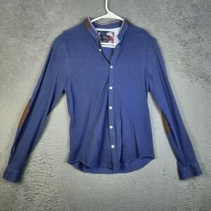 Zara Shirt Mens Small Blue Relaxed Fit Band Collar Casual Long Sleeve